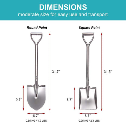 31.5 Inch Flat Head Garden Shovel, D Handle Square Flat Spade Shovel for Gardening, All Stainless