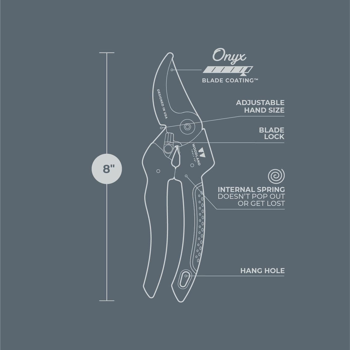 Woodland Tools Co. Duralight Bypass Pruning Shears – 5/8" Cut Capacity, Lightweight Hand Pruner