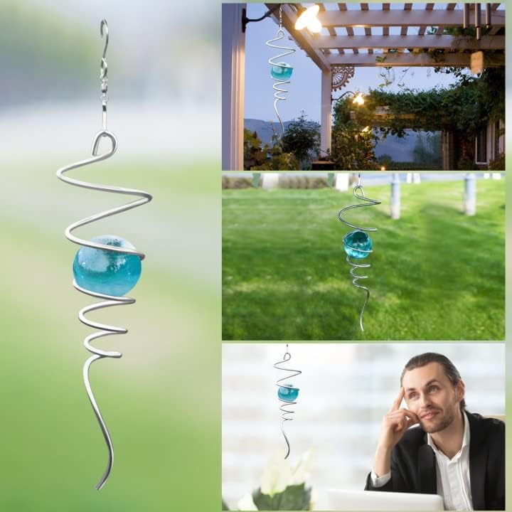 Gazing Ball Spiral Tail Wind Spinner Stabilizer, Garden Decorations Stainless Steel Metal with Hook