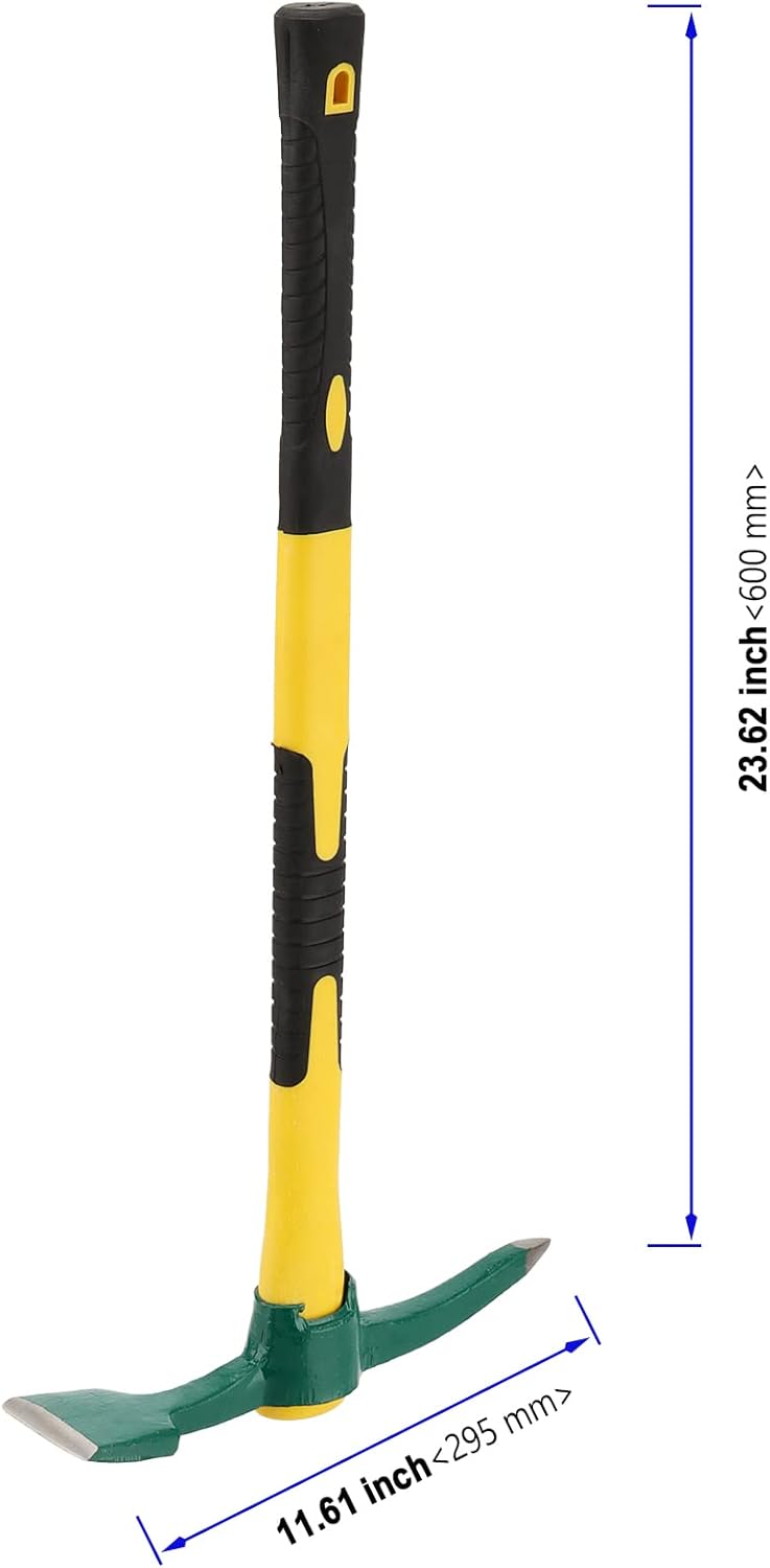 24 Inch Pick Mattock Hoe, Forged Weeding Mattock Pick Axe with Fiberglass Handle, Heavy Duty Garden