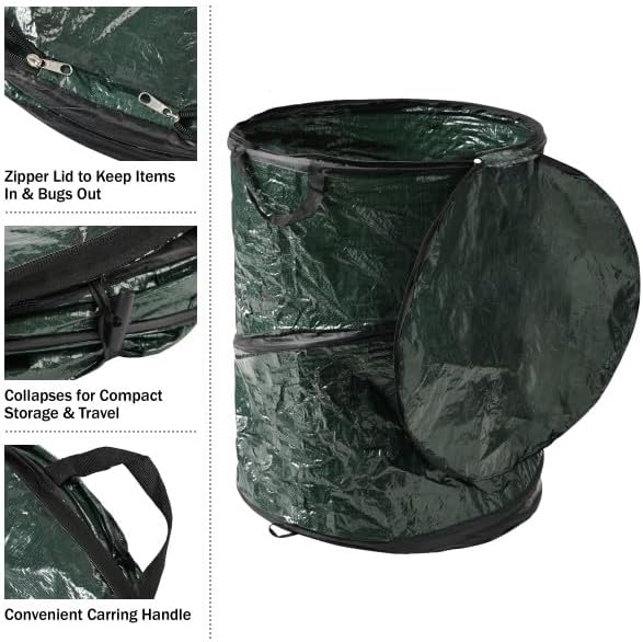 Wakeman Collapsible Trash Can - Pop Up 44-Gallon Outdoor Portable Garbage Bag Holder with Zippered