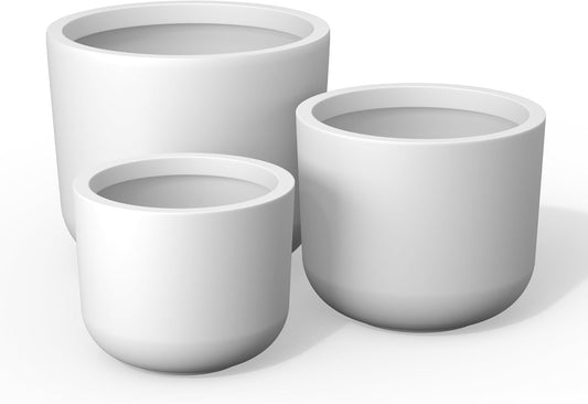 Kante 13",11",9" Dia Pure White Concrete Round Planters (Set of 3), Outdoor Indoor Modern Planter