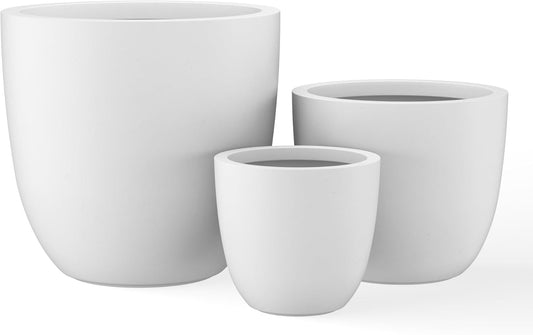 Kante 18",14",10" Dia Concrete Round Planters (Set of 3), Outdoor Indoor Large Planter Pots with