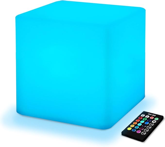 Mr.Go 10-inch Rechargeable LED Cube Light w/Remote, 16 RGB Colors & Dimmable LED Cube Lamp Night