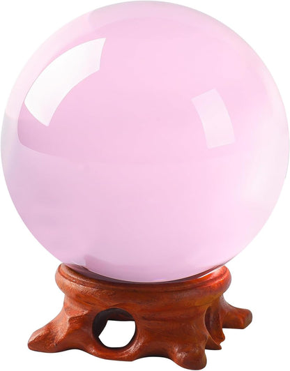 Pink Crystal Ball 100mm/3.9 inch with Rose Wooden Stand and Gift Box for lensball