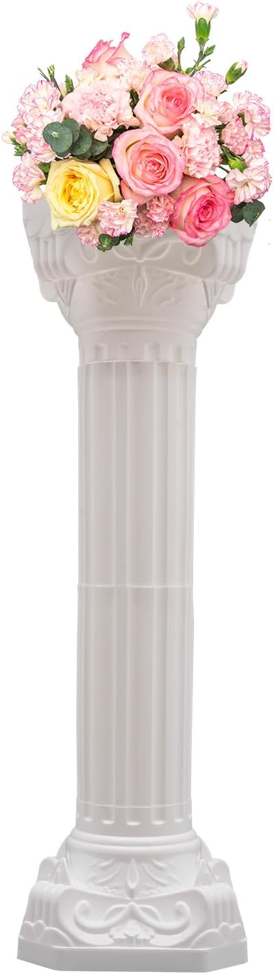 Roman Column Pedestal, Plastic White Columns for Weddings Indoor/Outdoor Roman Pillar Stand for