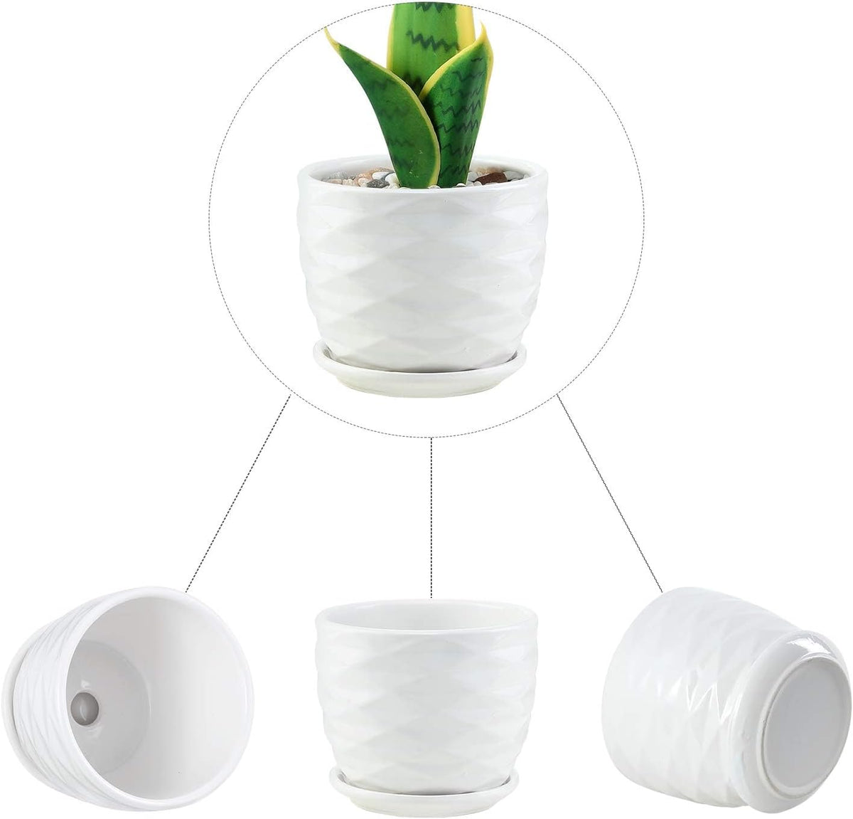 Plant Pots - 4.7 Inch Cylinder Ceramic Planters with Connected Saucer, Pots for Succuelnt and