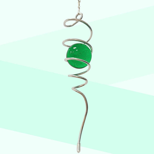 Wind Spinner Tail with Green Glass Orb,Gazing Ball Spiral Tail,Wind Spinners Stabilizer,Visual