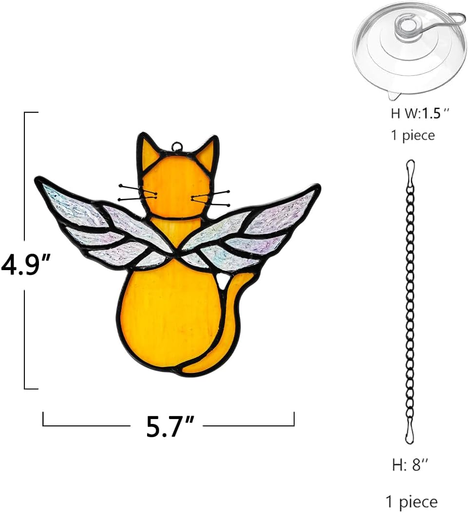 Orange Cat Memorial Gift Stained Glass Suncatcher,Angel Cat Decor Stained Glass Window