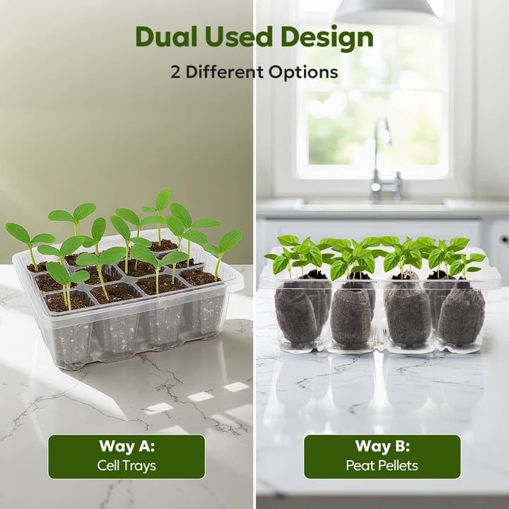 MIXC Seed Starter Kit with Grow Light, Elevated Seedling Tray Kit with Adjustable Humidity Dome and