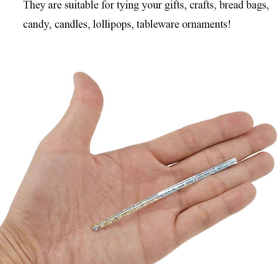 HAHIYO 300Pcs 4inches Holographic Silver Metal Twist Ties Bread Candy Coffee Bag Ties Plant Garden