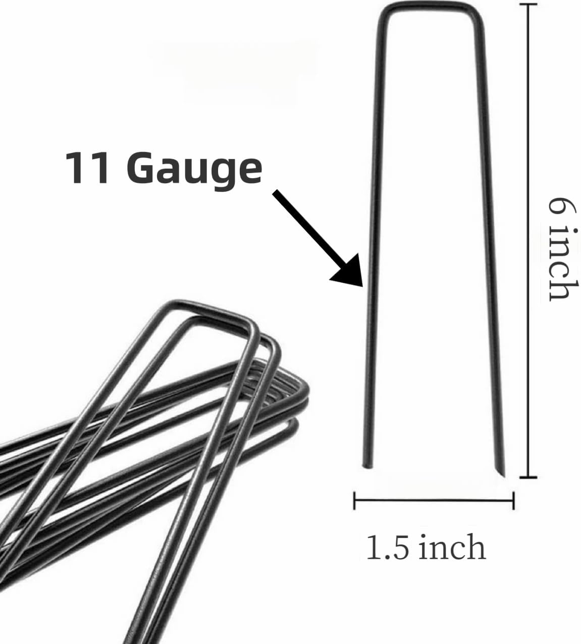 6 inch 25 Pack Black Galvanized Landscape Staples 11 Gauge Garden Stakes Pins Anti-Rust Ground