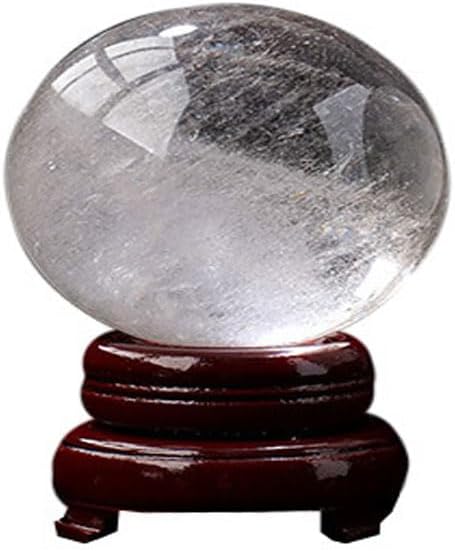 StoneStory Clear Quartz Crystal Sphere Ball with Wood Stand Large Healing Crystals Sphere Sculpture