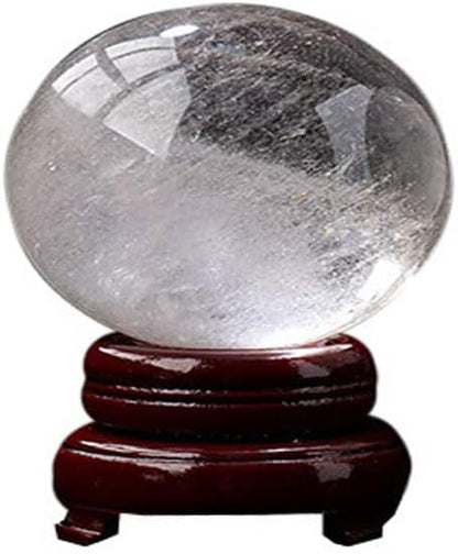 StoneStory Clear Quartz Crystal Sphere Ball with Wood Stand Large Healing Crystals Sphere Sculpture