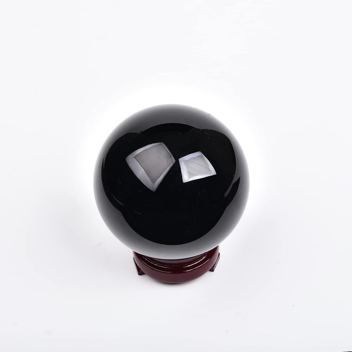 JIC Gem Small Black Crystal Ball - Obsidian Sphere with Wooden Stand for Feng Shui Healing