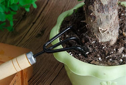 Gardenera Bonsai 3PC Gardening Tool Set: Rake, Spade, Shovel - Wooden Handles - Best Kit for Potted