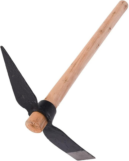 Garden Pick Mattock Hoe, 15.7" High Carbon Steel Dual-Use Tool with Wood Handle for Digging Weeding