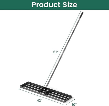 Goplus Lawn Leveling Rake, 42" x 10" Heavy Duty Level Lawn Tool w/ Ergonomic Handle for Soil