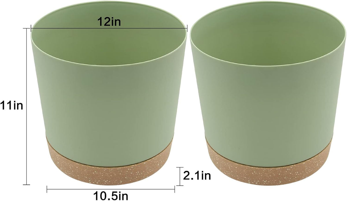 QCQHDU 12 inch Plant Pot, 2 Pack Planters for Indoor Plants with Drainage Holes & Saucer, Outdoor