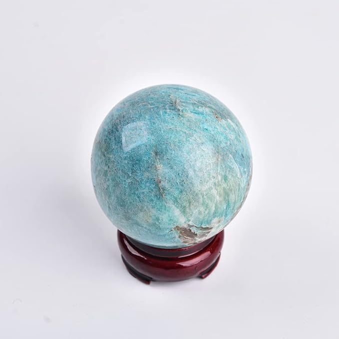 JIC Gem Natural Amazonite Crystal Ball with Wood Stand Gemstone Sphere,Polished Healing Energy