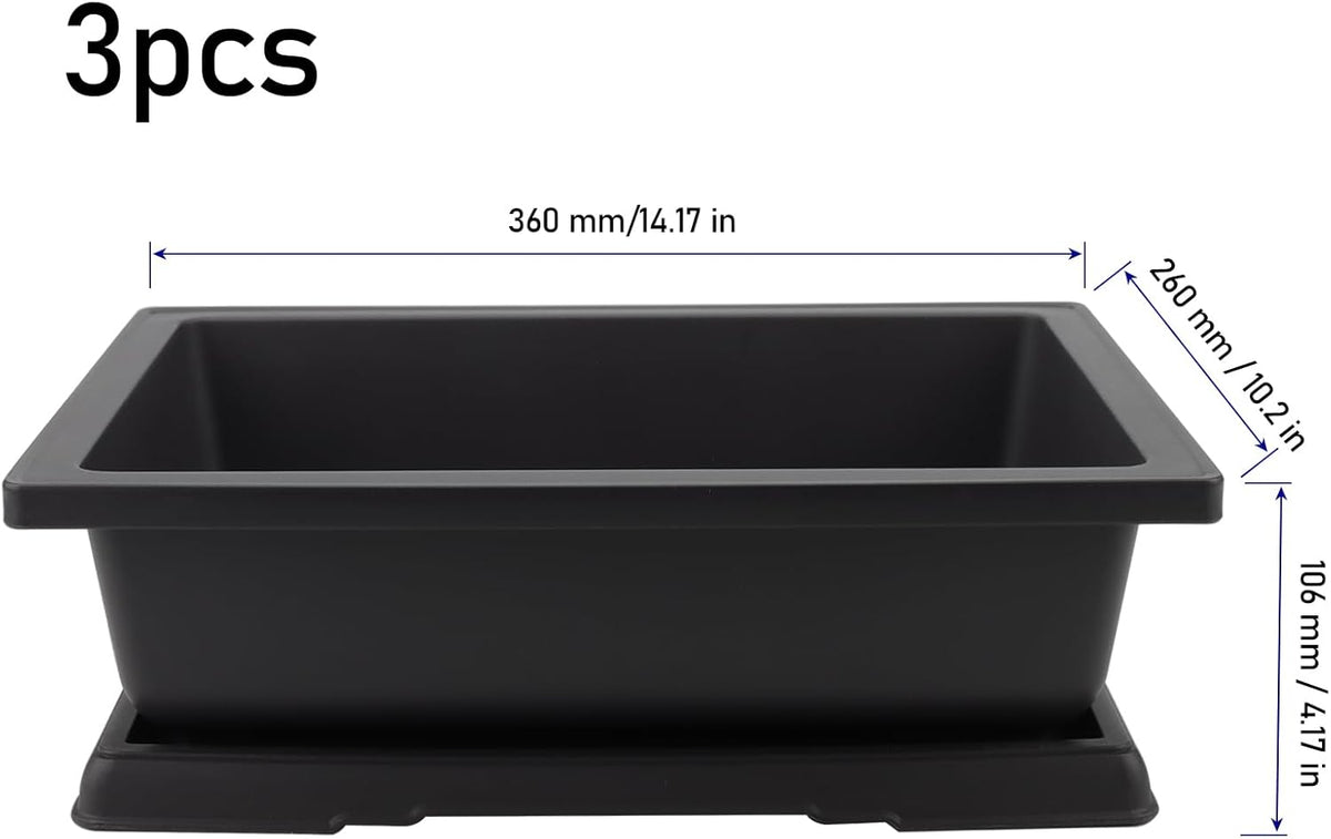 KINJOEK 3 PCS 14 Inch Plastic Bonsai Pots, Large Bonsai Training Pot with Drainage Trays