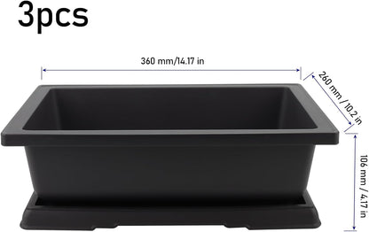 KINJOEK 3 PCS 14 Inch Plastic Bonsai Pots, Large Bonsai Training Pot with Drainage Trays