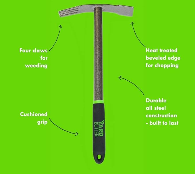 Yard Butler Terra Garden Hand Tools - Weeding Hand Tiller Tool for Efficient Gardening - Weed