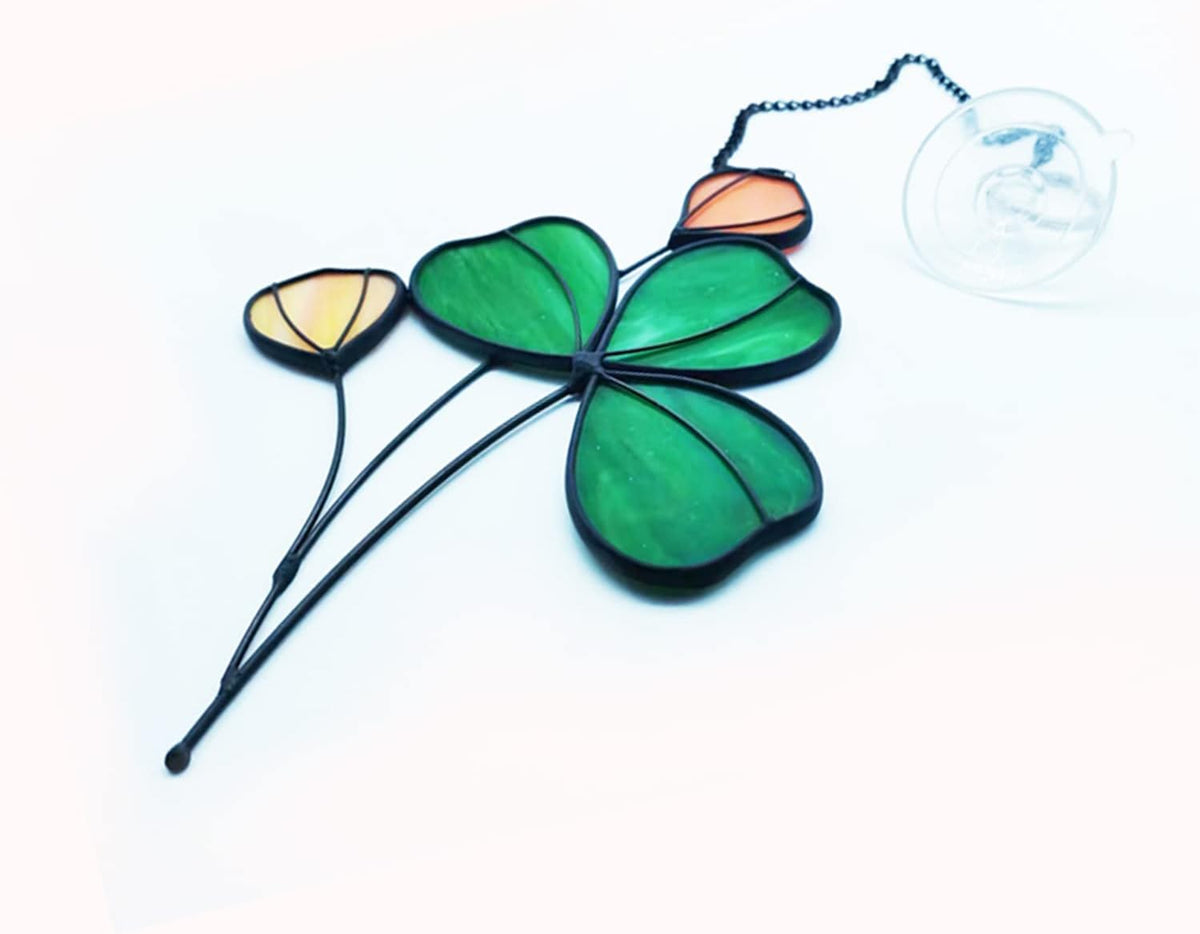 Stained Glass Clover Window Hanging Suncatcher Handmade Window Panels Gifts for mom and Woman