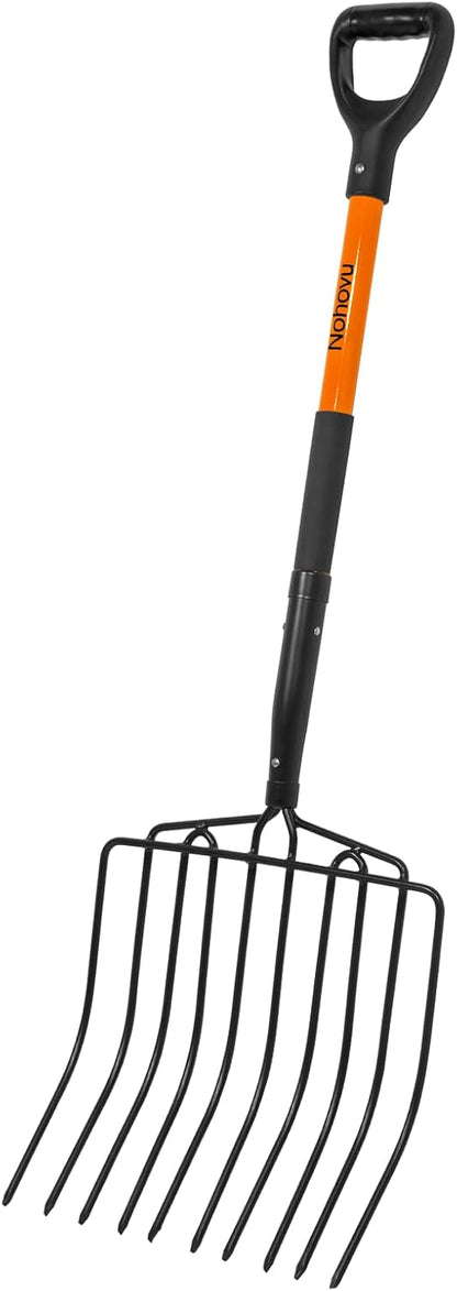 Pitchfork for Gardening, 10 Tines Pitch Fork with Non-Slip Handle, Heavy Duty Pitch Fork for