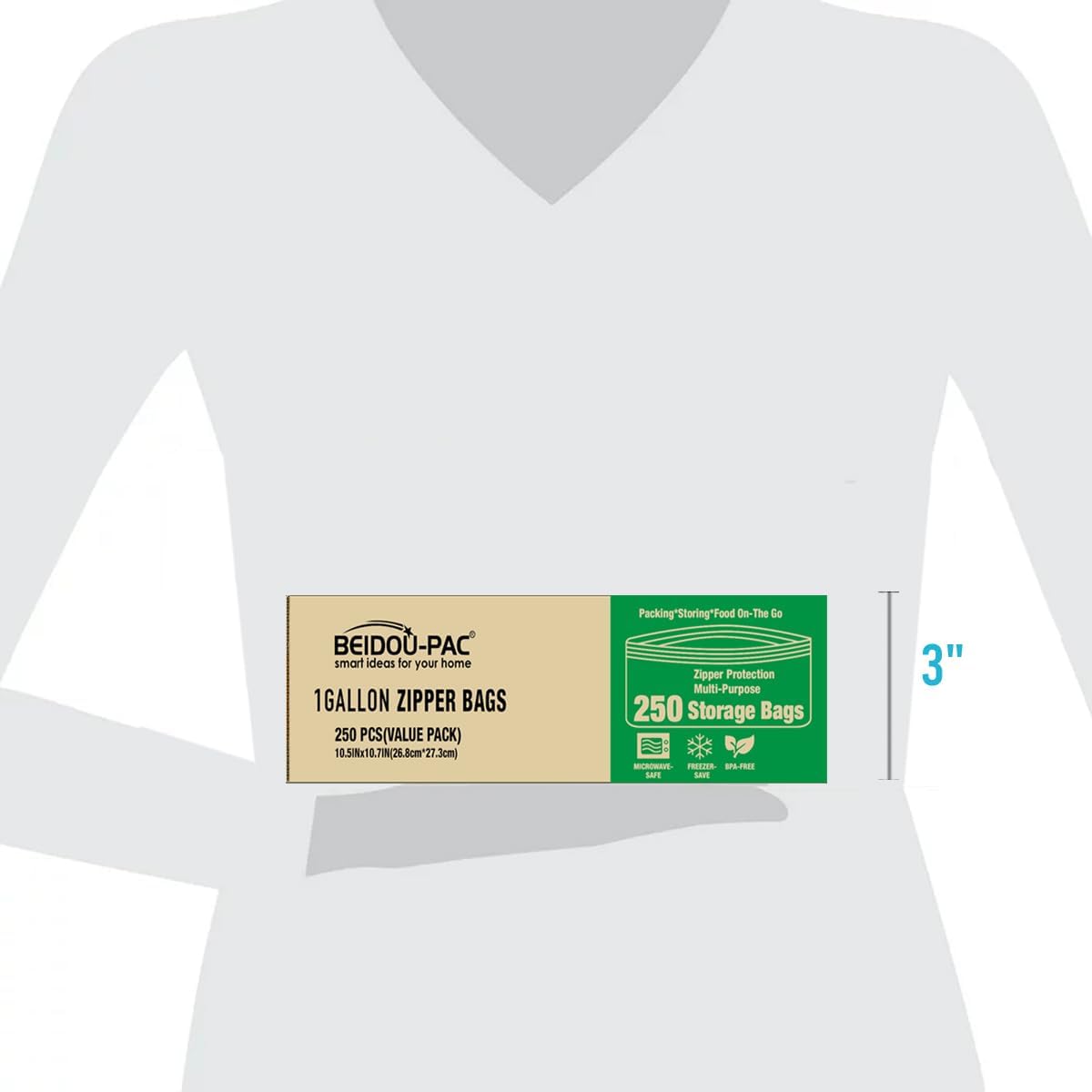 Gallon Food Storage Freezer Bags, 250 Count | Double Zipper | 10.5" * 10.7", Freshness Easy Open
