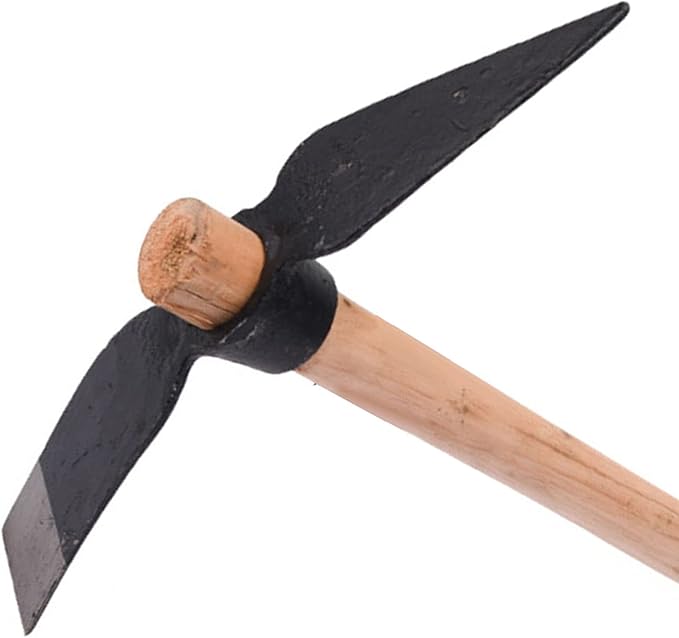 Garden Pick Mattock Hoe, 15.7" High Carbon Steel Dual-Use Tool with Wood Handle for Digging Weeding