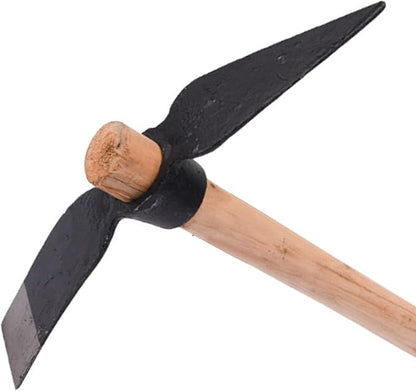 Garden Pick Mattock Hoe, 15.7" High Carbon Steel Dual-Use Tool with Wood Handle for Digging Weeding