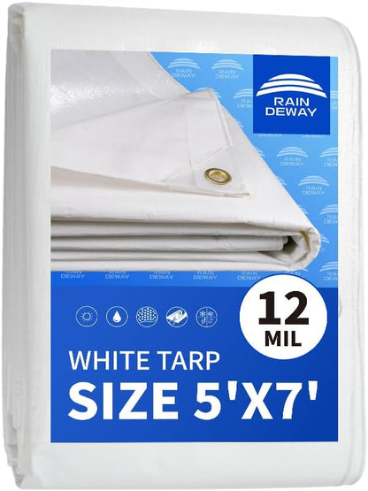 12 Mil Heavy Duty White Tarps 5' X 7', Extra Thick,Durable,Waterproof, UV Resistant, Weatherproof