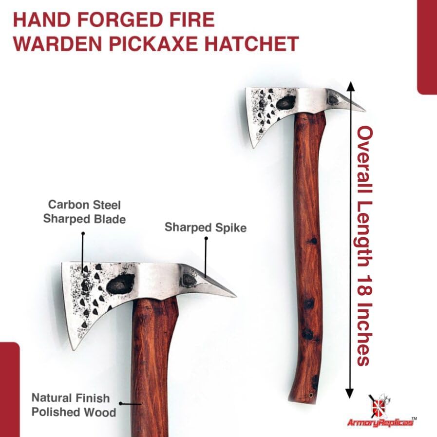 Armory Replicas™ Fireman Hatchet Pickaxe Tool - Hand Forged Carbon Steel Functional Camping