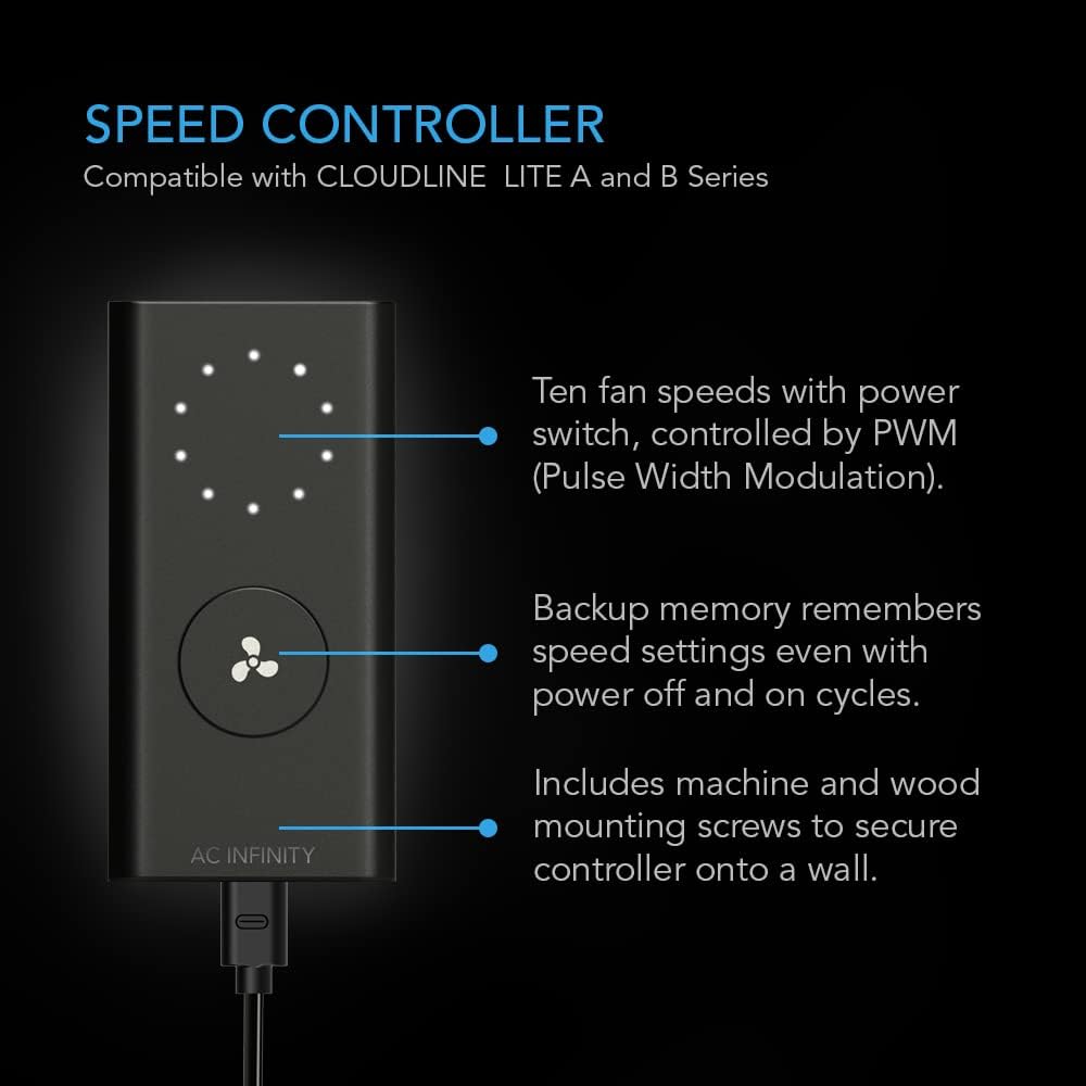 AC Infinity CLOUDLINE A8, Quiet 8" Inline Duct Fan with Speed Controller, EC Motor - Ventilation