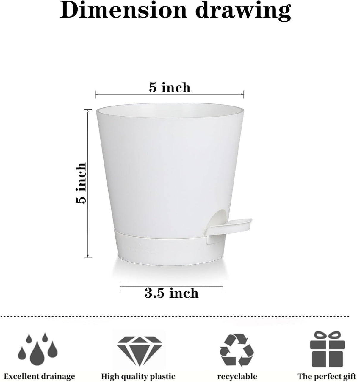 5 Pack 5 inch Self-Watering Pots, African Violets Planter with Drainage Holes and Reservoir, White