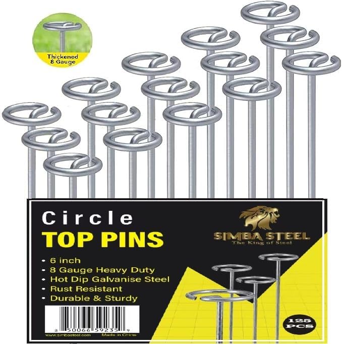 8 Gauge Circle Top Lanscape Pins - 125 Pack x 6 Inch Galvanised, Heavy Duty, Not Easy to Bend