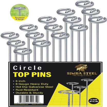 8 Gauge Circle Top Lanscape Pins - 125 Pack x 6 Inch Galvanised, Heavy Duty, Not Easy to Bend