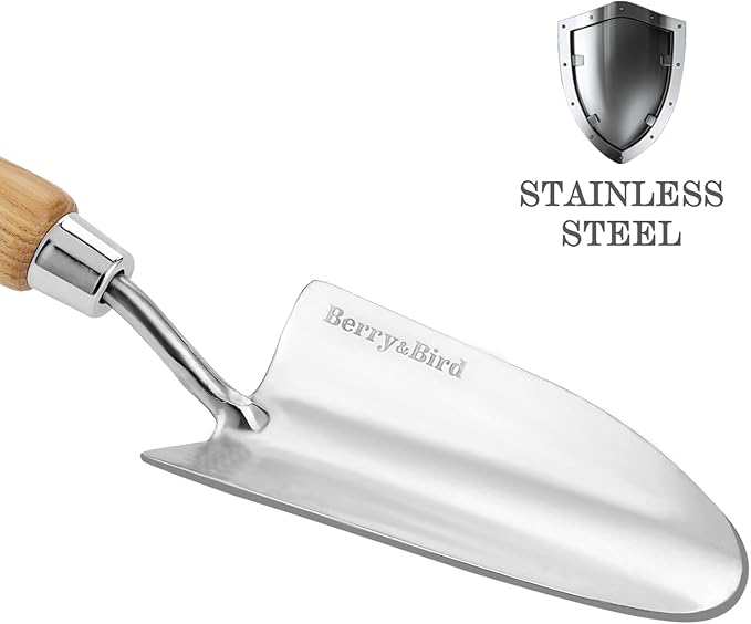 Berry&Bird Stainless Steel Trowel, Garden Small Flower Hand Shovel, Potting Soils Scoop with Wood