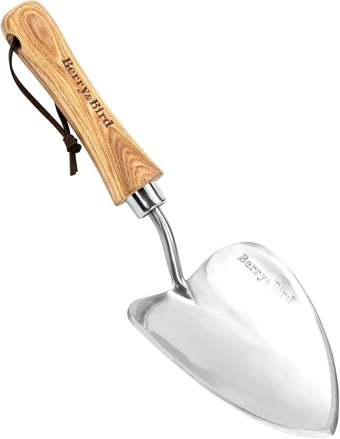Berry&Bird Potting Trowel, Oversized Garden Hand Shovel with Sharp Blade & Wood Handle, Stainless
