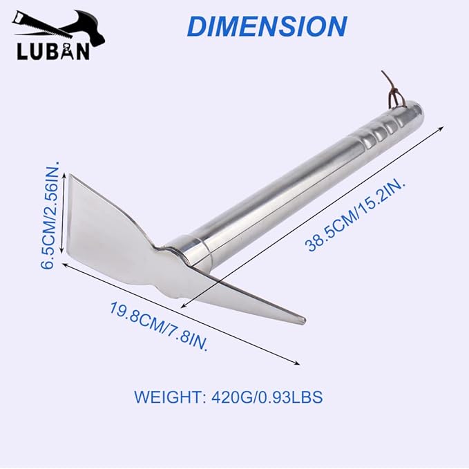 Stainless Steel Garden Hoe Pick 15-inch Length Lightweight Weather Resistant Metal Multipurpose