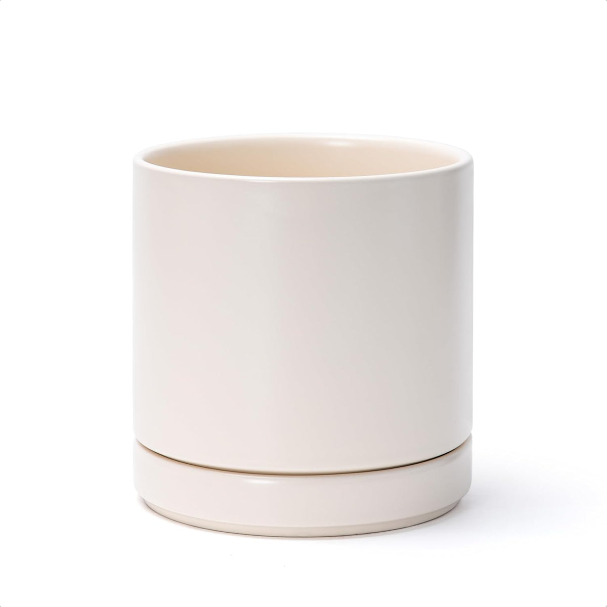 D'vine Dev 6.5 Inch Ceramic Planter Pot with Drainage Hole and Saucer, Indoor Cylinder Round