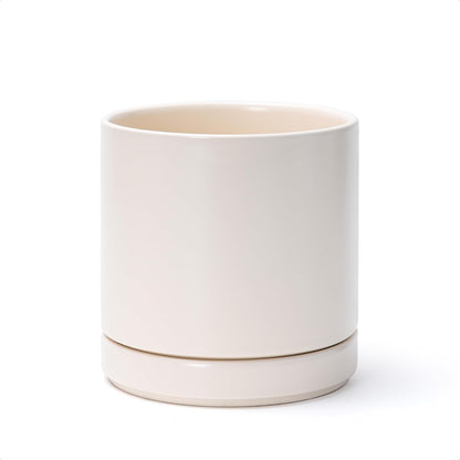 D'vine Dev 6.5 Inch Ceramic Planter Pot with Drainage Hole and Saucer, Indoor Cylinder Round