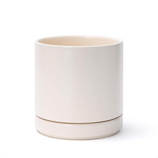 D'vine Dev 6.5 Inch Ceramic Planter Pot with Drainage Hole and Saucer, Indoor Cylinder Round