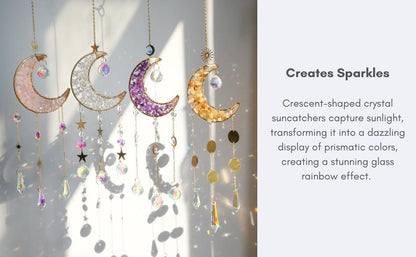 Moon Suncatcher Hanging Decor, Boho Chic Lapis Lazuli Crystal Sun Catcher, Spritual Sun Light