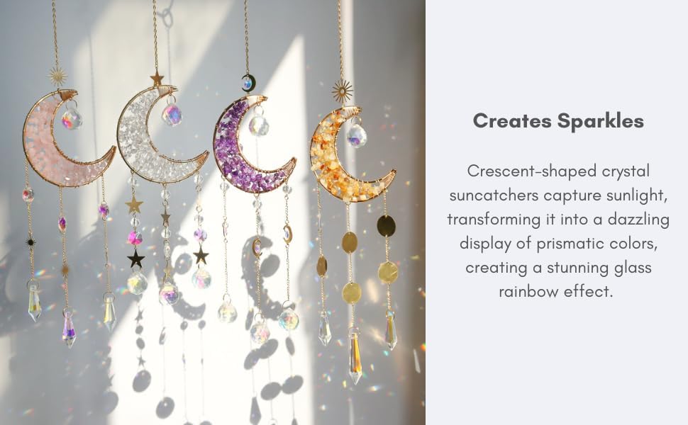 Moon Suncatcher Hanging Decor, Boho Chic Citrine Crystal Sun Catcher, Spritual Sun Light Catcher