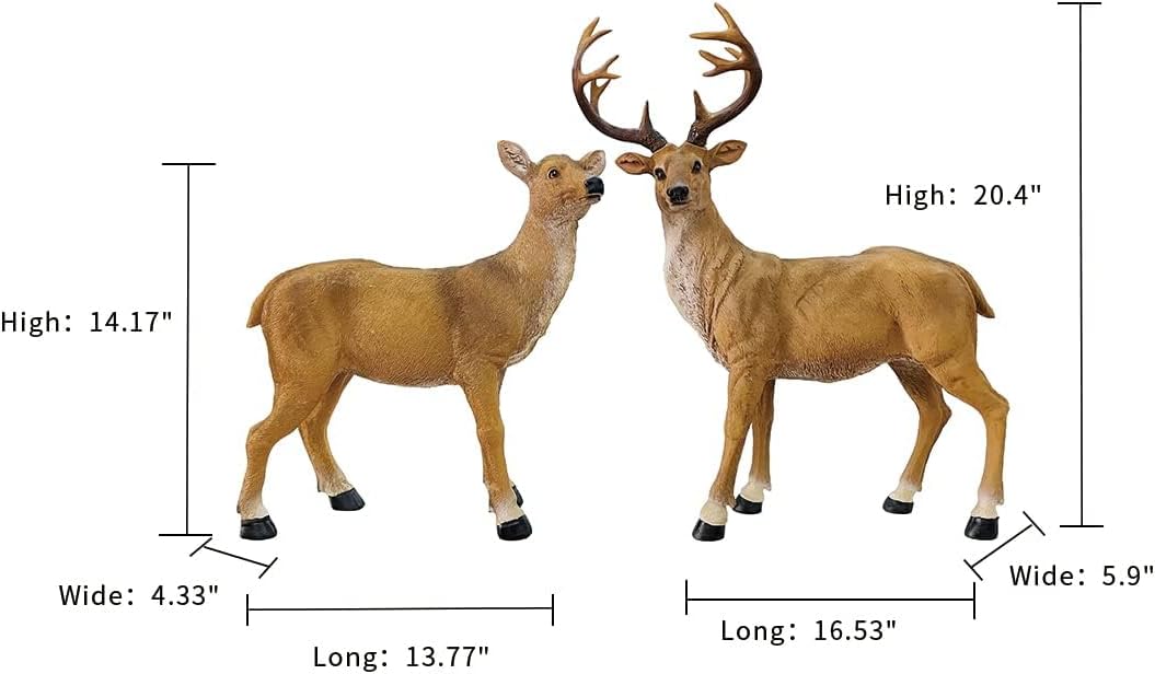 JHVYF Adorable Resin Deer Statue Decor for Garden Yard Buck & Doe Lying Outdoor Sculptures for Home