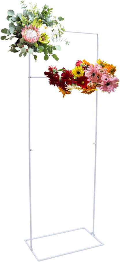 DYNAMI White Square Wedding Backdrop Stand, Steel Rectangular Balloon Arch Stand w/Base,for Wedding