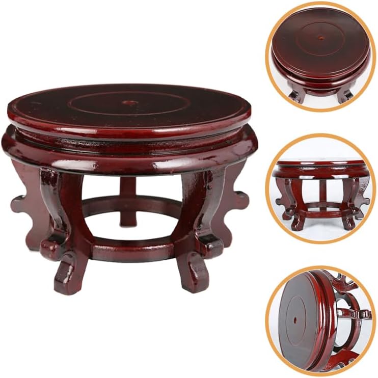 Happyyami Indoor Plants Wood Stool Plant Stand Chinese Style Flower Pot Display Rack Garden Planter