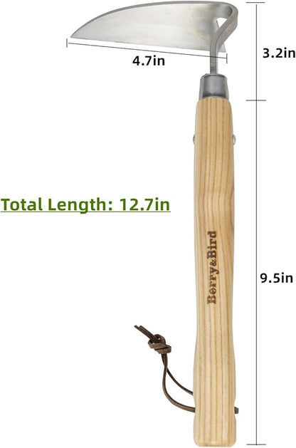 Berry&Bird Japanese Weeder-Scraper-Hoe, 12.67-Inch Gardening Sickle Hoe, Stainless Steel Bent Angle